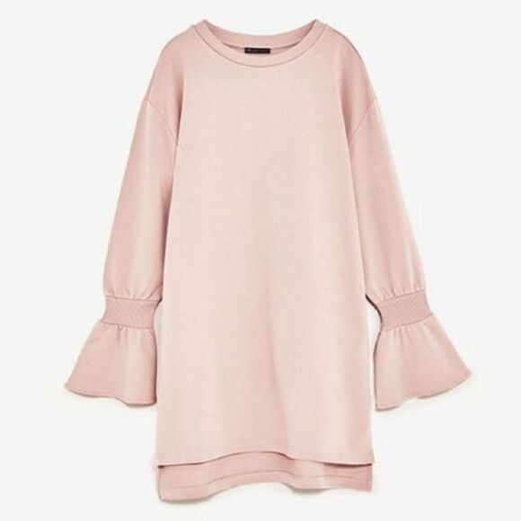 Zara Plush Dress With Flared Sleeves - Picture 1 of 4